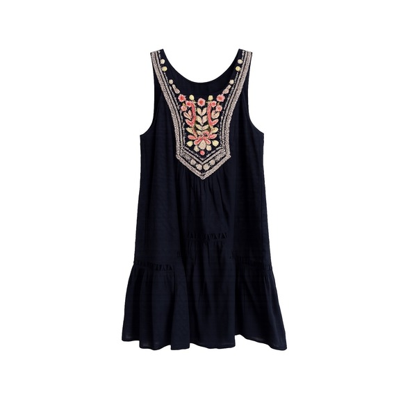 Maeve Dresses & Skirts - Maeve Anthropologie Navy Embroidered Dress Size 2 Oversized  Boho Tiered Cotton
